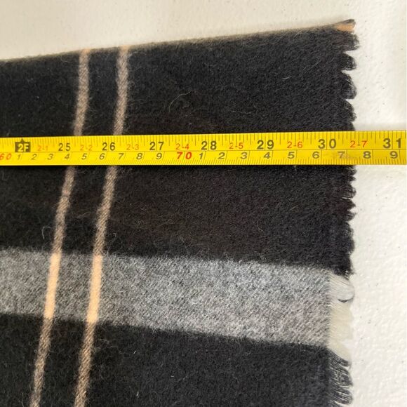 Hollister Black Tan Cream Plaid Fringed Blanket Scarf Unisex Academia Classic - Picture 6 of 8